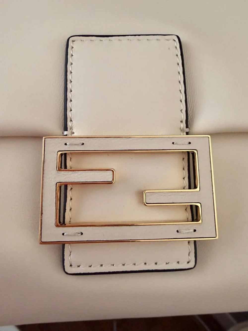 Cream Genuine Leather Medium Mamma Baguette with Gold Hardware - Picture 9 of 12